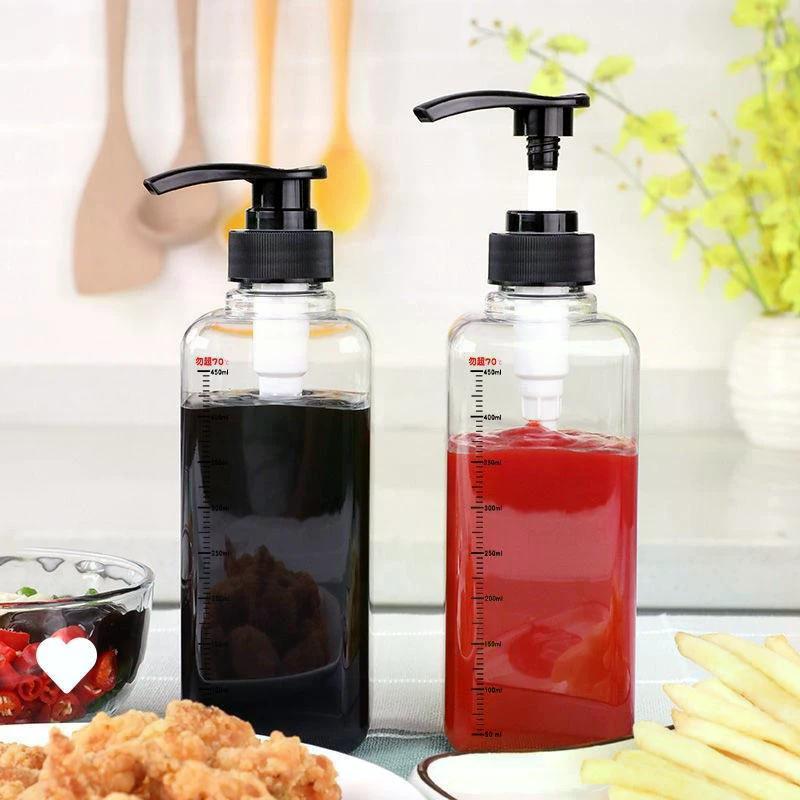 500ML/1000ML Liquid Dispenser with Scale Coffee Syrup Drip Bottle with Hydraulic Pump Nozzle Head Kitchen Honey Jar Container