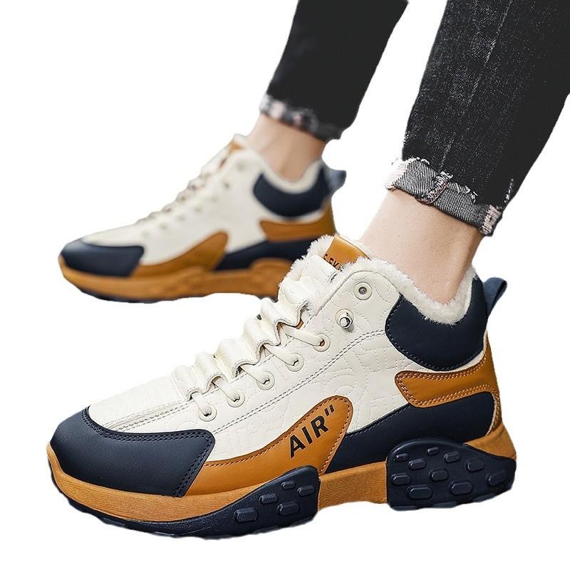 High-top shoes men's autumn and winter 2024 new velvet warm cotton shoes thick baseplate shoes men's sports and leisure trendy shoes