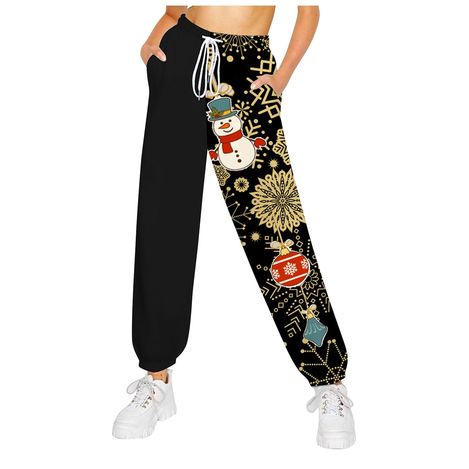 

Модные повседневные женские свободные брюки с рождественским принтом и швами L жёлтый