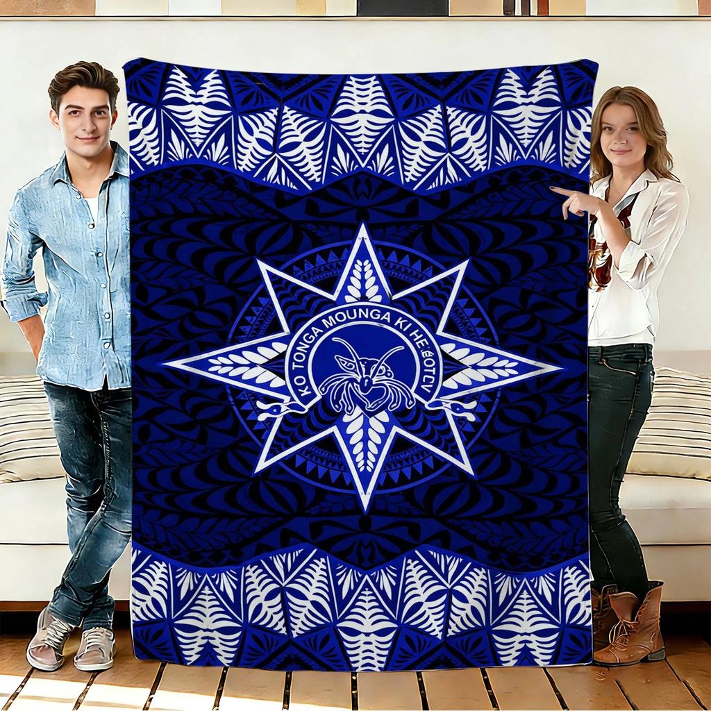 Polynesian Star and Tribal Pattern Flannel Blanket Soft Cozy Throws Travel Use