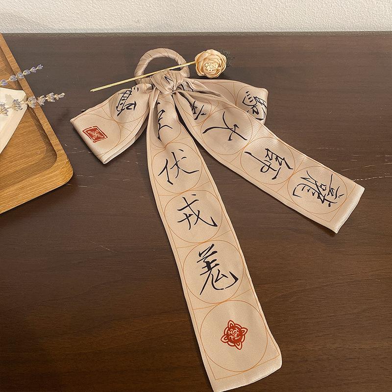 New Silk Scarf Printed Hair Sticks Chinese Style Elegant Women's Long Ribbon Hair Band Bandana Hair Stick Clip Hair Accessories