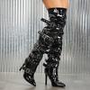 2026 Plus Size Over-the-Knee Boots Tall Boots Pointed Toe Studded Belt Buckle Stiletto Heel Thigh Knight Boots
