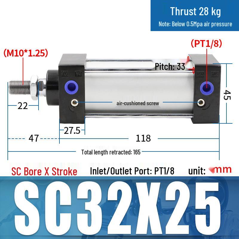 SC63 High Thrust Small Pneumatic Cylinder, Model SC40/50/80/100*125X150X200X500-S
