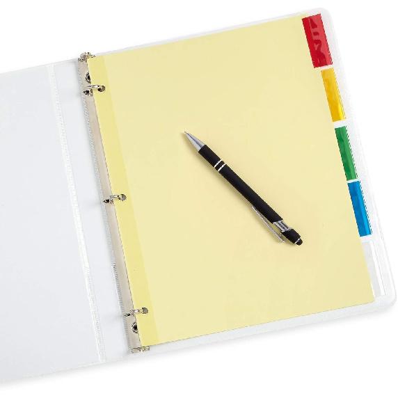 Blue Summit Supplies 5-Tab Binder Dividers, Manila Paper with ertable Colored Plastic Tabs, Reinforced 3 Ring Dividers with Perforated Paper Tab