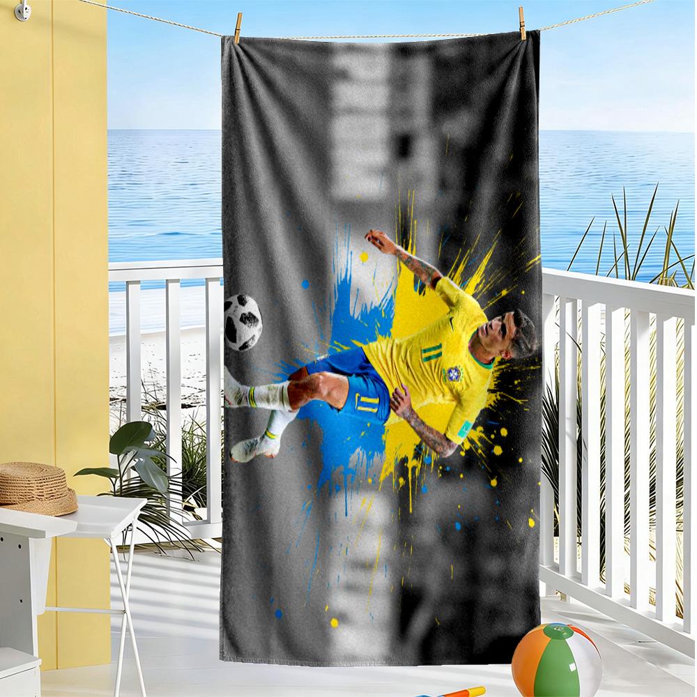 Brazilian Soccer Player Action. Beach Towel Quick-Dry Soft Microfiber Comfortable Lightweight Perfect for Traveling Yoga Camping and Swimming