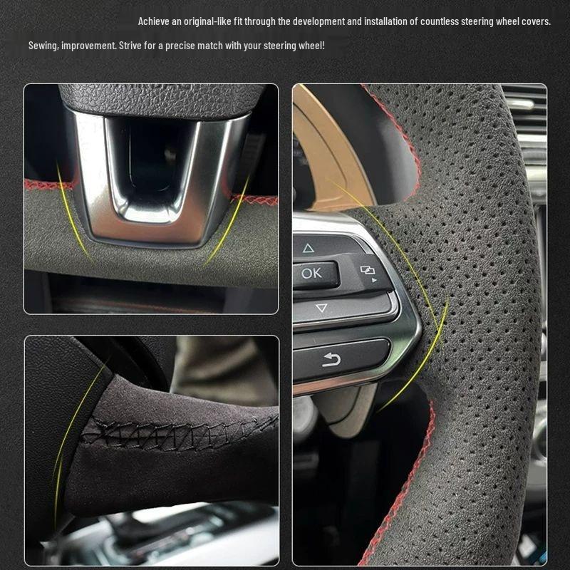 Hand-Stitched Suede Steering Wheel Cover for Honda Civic, CR-V, Fit, Accord, XR-V, UR-V, and Breeze