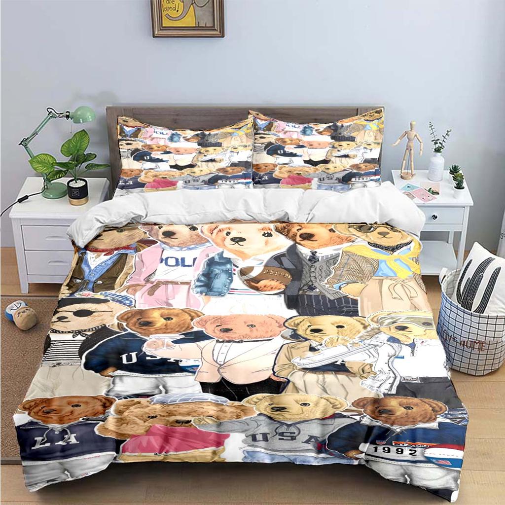 Hot Sale Fashion Bear Bedding Set Single Twin Full King Size Cute Animals Bed Linen Adults Teens Bedroom Luxury Gift