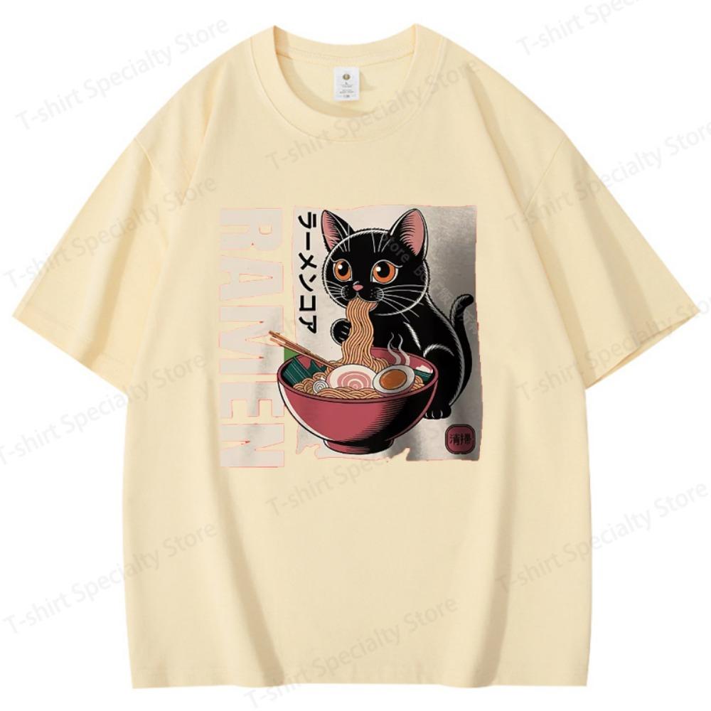 Men's Ramen Printed T-Shirt Oversized Japanese Graphic Tees for Women Summer Tops