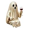 Seasonal Halloween Specter Figurine Resin Character Statue with Wine Glass Detail, Freestanding Accent for Shelf Display and Party Table Use