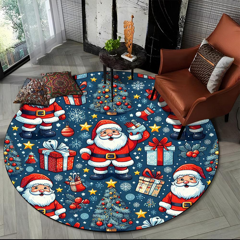 Cartoon Weihnachtsmann Frohe Weihnachten Schneemann Neujahr Runder Teppich für Schlafzimmer Wohnzimmer Sofadekoration, Dekor Bodenteppich