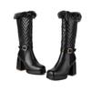 Women's High Heel Boots Autumn and Winter New Waterproof Platform Thick Heel Large Size Plush Mid-calf Boots