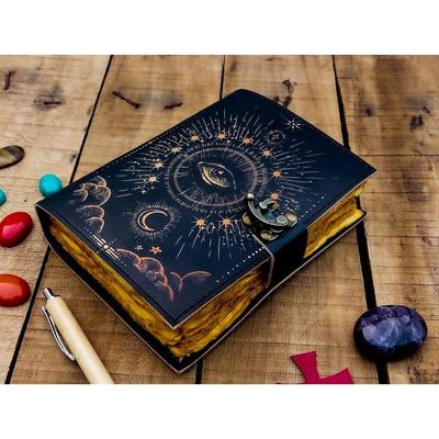 Handmade Leather Journal with Deckle Edge Paper Third Eye Grimoire Journal Antique Blank Spell Wiccan Notebook Horror Special Book