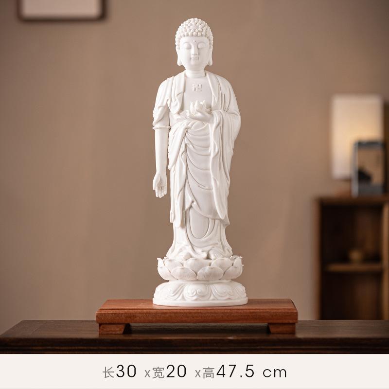 Chinese-style feng shui white porcelain standing lotus, Amitabha Buddha statue guiding figure, standing figure, household cerami