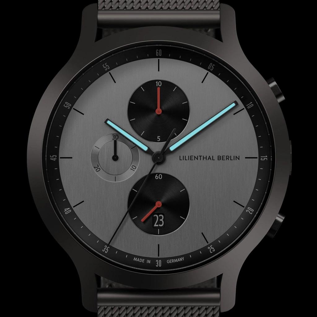 Lilianthal Berlin Chronograph Watch with Date Made in Gray Men's Display, Germany, C01-110-B023F,