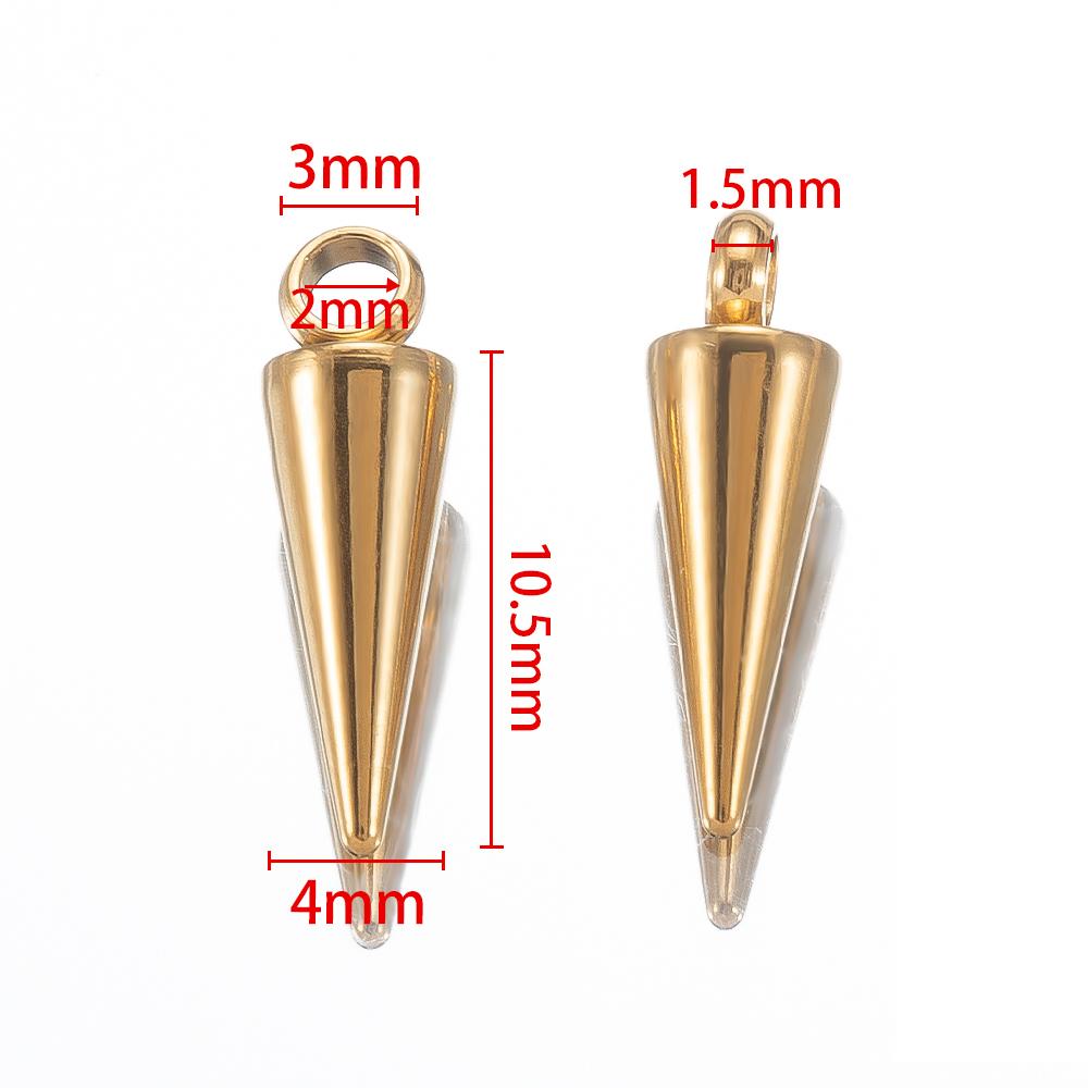 10PCS Stainless Steel Cone Bullet Choker Charms Spike Beads Pendants for Women Man Hoop Earring Necklace Jewelry Making Supplies