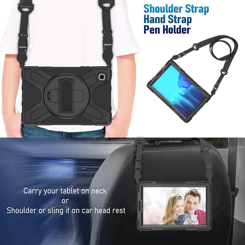 Tablet Cases for 8.7'' Samsung Galaxy Tab A7 Lite Case T225/T220/T227 Cover Rotate Hand Strap PC+Silicone Stand Shell