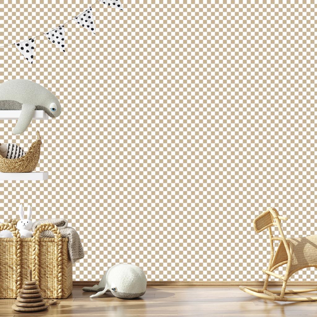 Checkerboard Wallpaper White and Beige for Living Room and Bedroom 50x1000