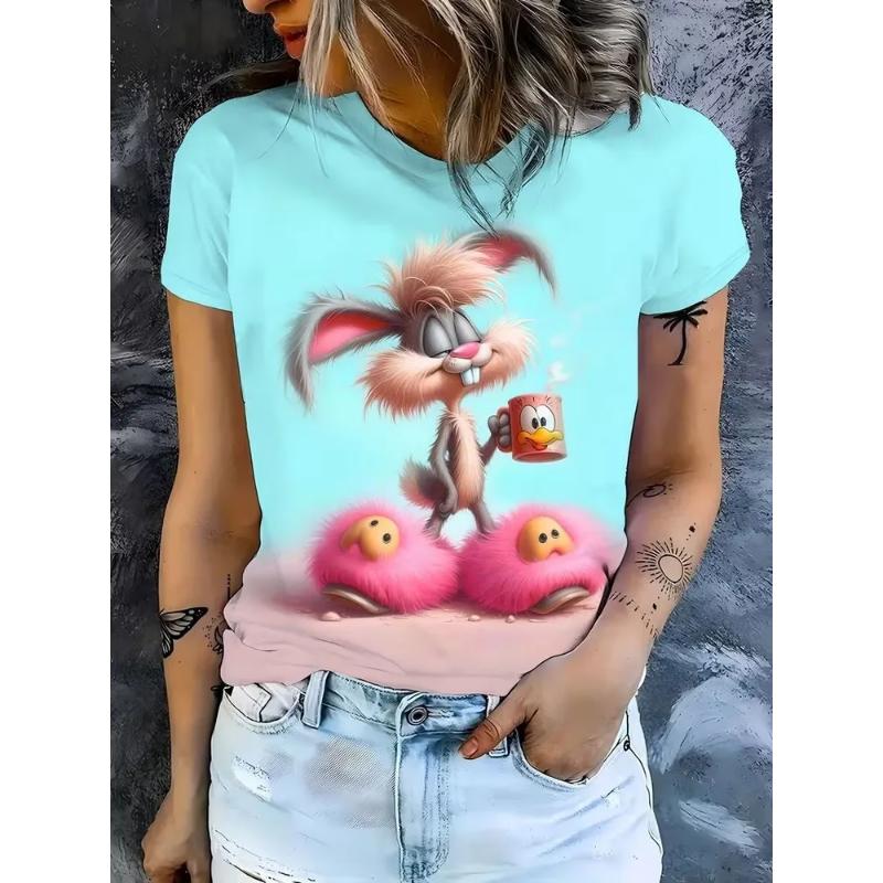 Módní dámské tričko s kulatým výstřihem, krátkým rukávem, 3D barevným potiskem