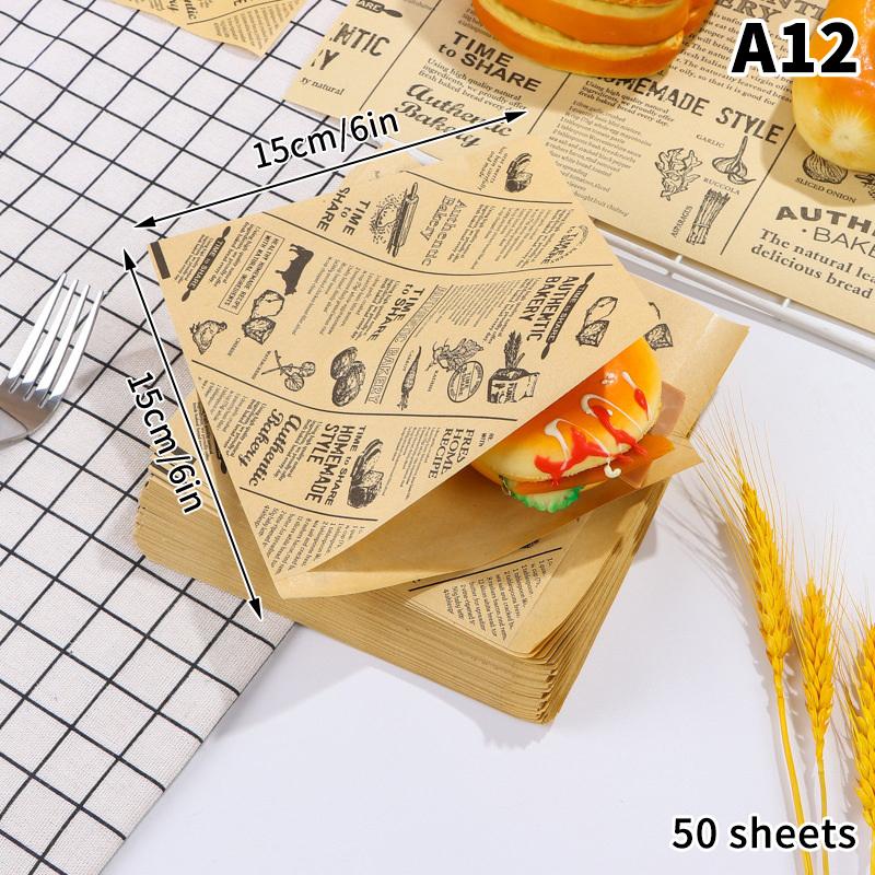 10/20/50 Blatt Lebensmittelverpackungspapier Zeitungsdesign Sandwich Burger Pommes Frittierte Lebensmittel Verpackungspapier Tellermatte Öl Wachspapier