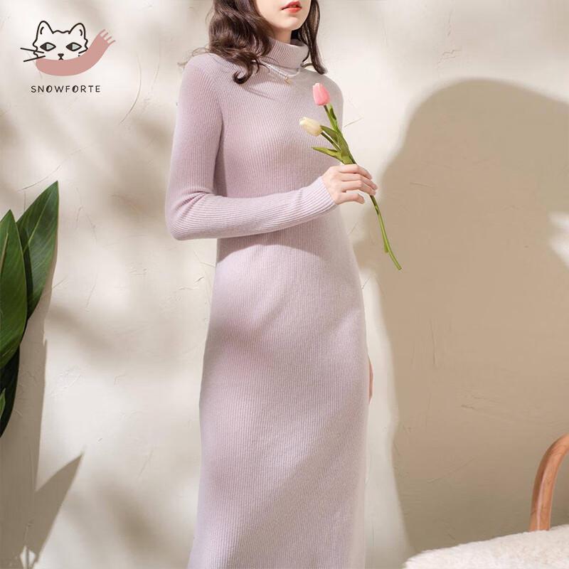 SinoFude Women's 100% Cashmere Cowl Neck Sweater Dress