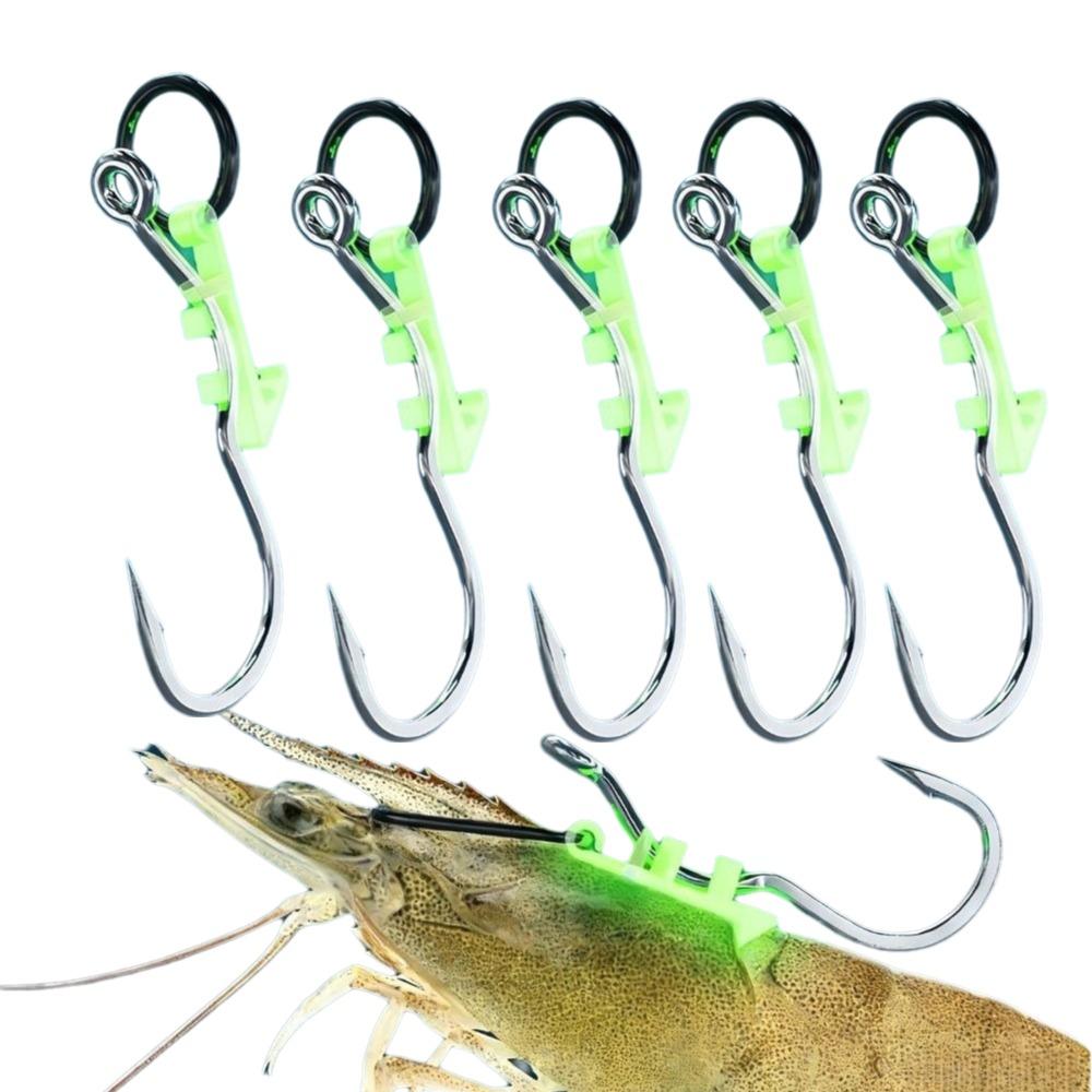 

5Pcs Sharp Barbed Luminous Live Shrimp Hooks Anti-entanglement Fishing Hooks String Hook for Shrimp 14#