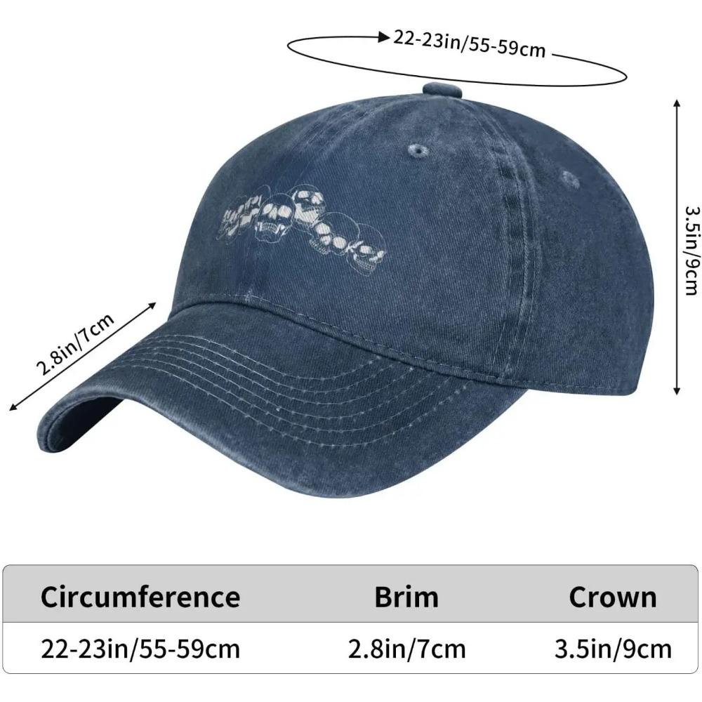 Skull Skulls Black Distressed Adjustable Washed Denim Low Profile Mens Dad Trucker Hat Baseball Ball Cap for Men