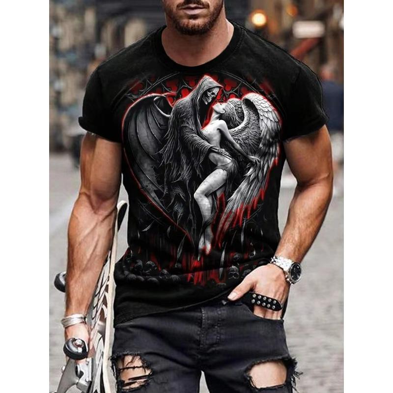Men s T-shirt Casual Short-sleeved Top Outdoor Sports Fashion Men s T-shirt Clothing Summe Street Men s T-shirt Skull Print S