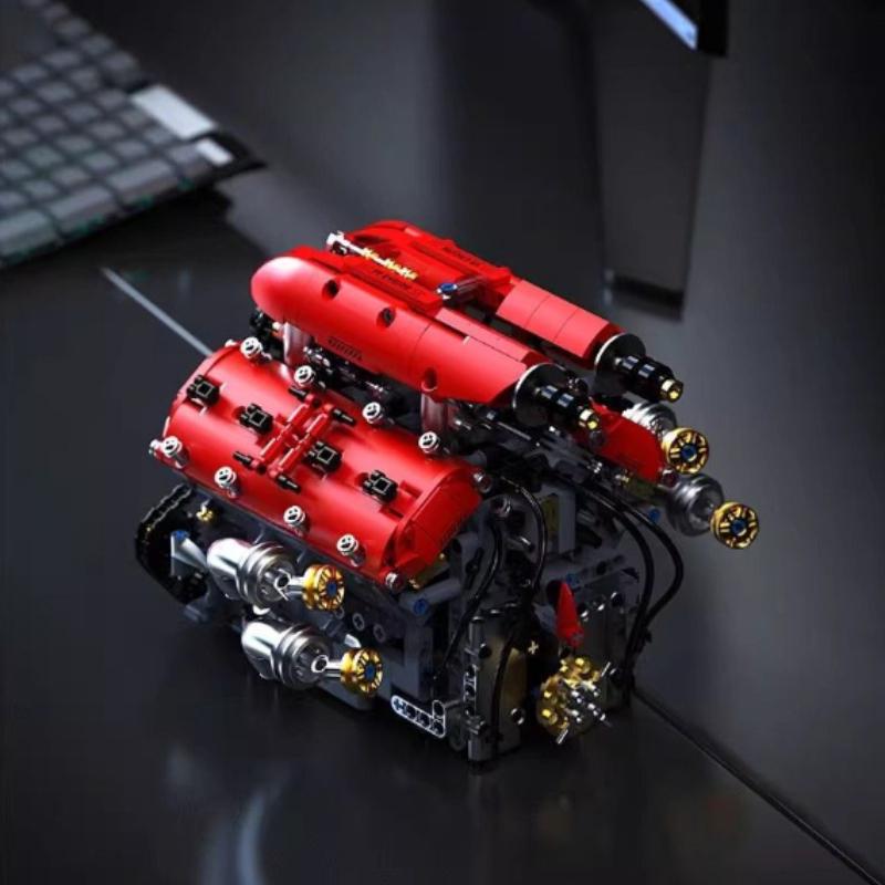 Set di Blocchi di Costruzione Modello Motore V8 Tecnico con Motore Elettrico Mattoncini Assemblabili Giocattoli Regali di Compleanno per Bambini Ragazzi Decorazione da Scrivania Giocattolo