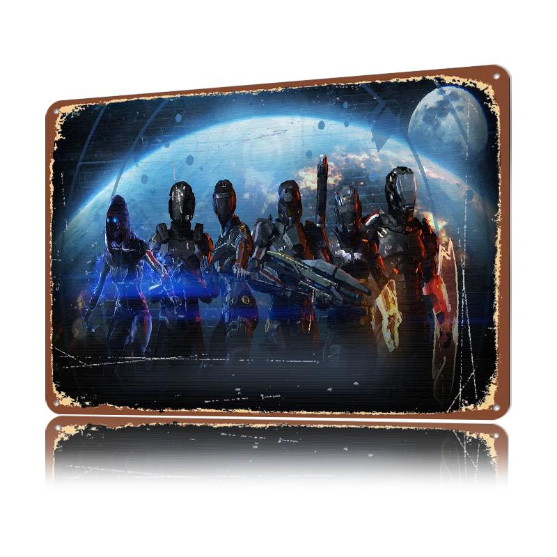 Mass Effect D Texture Metal Poster Customized Wall Art Tin Sign Gift for Mancave Home Decor Room Accessories Decoration Bedroom