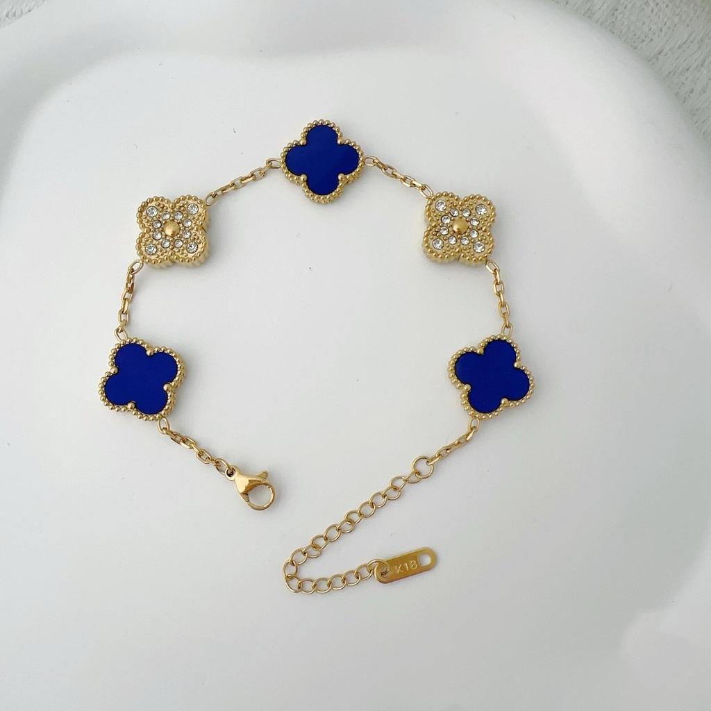 Dwustronna bransoletka z pięcioma kwiatami Bransoletka z czterolistną koniczyną Nie traci koloru Elegancka damska lekka luksusowa bransoletka temperamentu