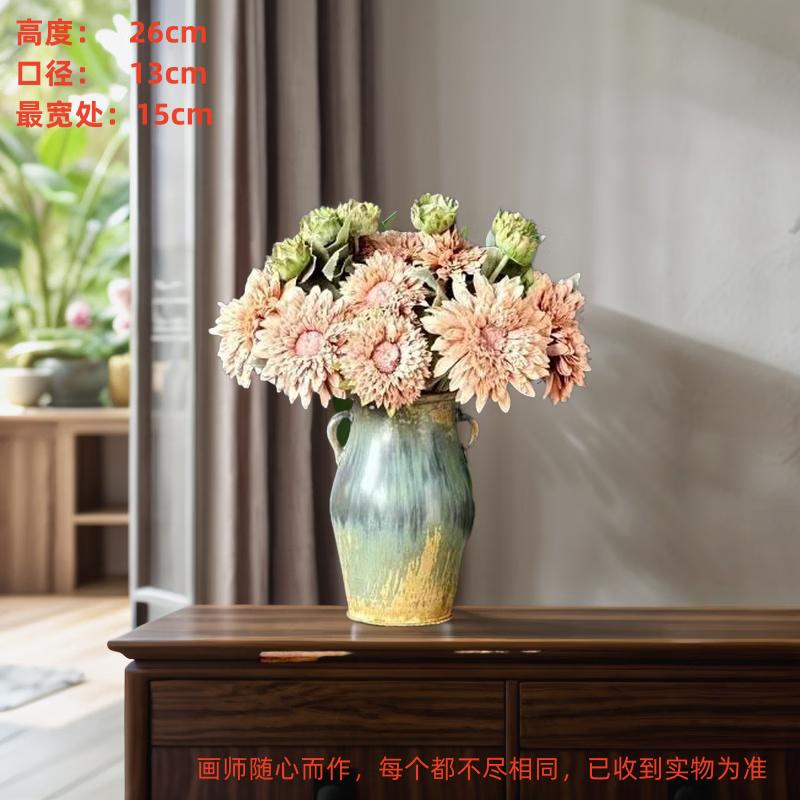 Retro Ceramic Double-Handle Vase and Planter Set