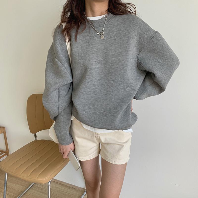 Solid Color Sweater Women's Space Cotton Loose Round Neck Long Sleeve Pullover Top