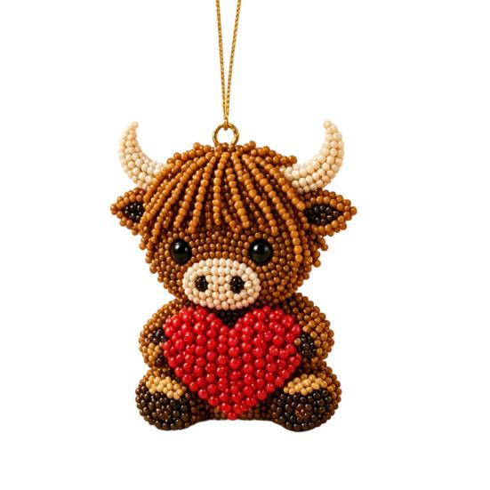 DIY Highland Cow Beading Kit Cute 3d Cow Bead Craft Pendant with Colorful Beads