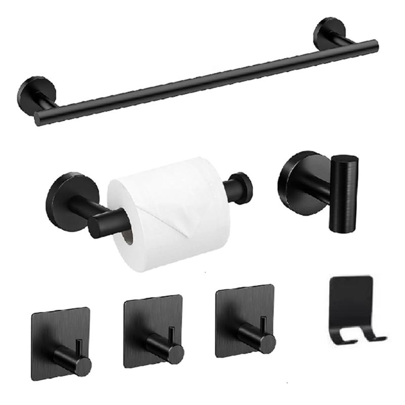 A25F-For Bathroom Wall Mounted Towel Bar Set 7-Piece Stainless Steel Hardware Accessories Including Bath Towel Racks