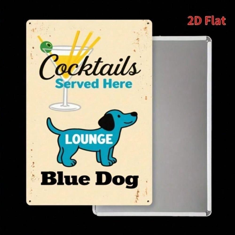 Blue Dog Metal Wall Art Vintage Tin Sign Retro Bar Cafe Decor