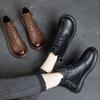 Small Short Boots Soft Leather Thick Heel Medium Heel 2024 Autumn and Winter New Women's Black All-match Comfortable Nude Boots