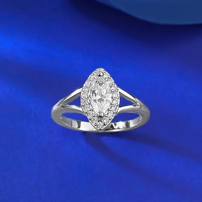 New S925 Silver 4 * 8mm Horse Eye Surround with High-end Fashion Ring for Women's Niche Light Luxury Wedding Jewelry