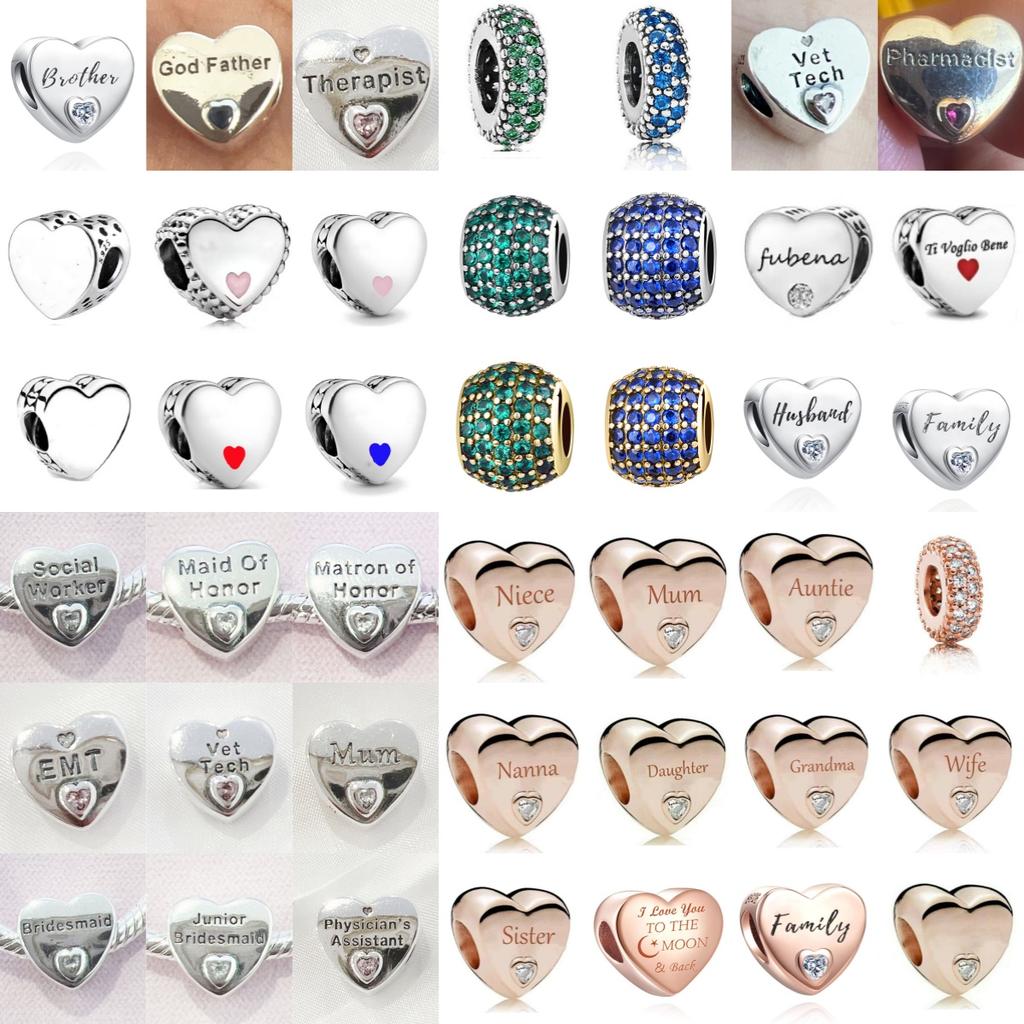 Original 925 Silver Auntie Niece Husband Heart Charm Bead Fit Bracelet Women DIY Jewelry Gift