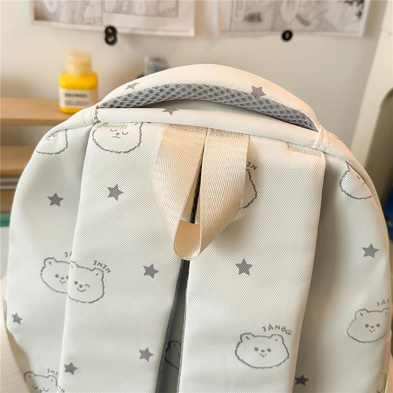Cute Bear Print Backpack for Girls Teenagers Large Capacity School Bag Lightweight Student Rucksack