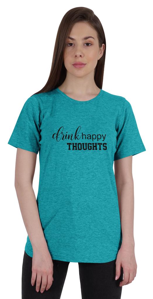 Inkmeso Damen Zitat Top   Trink fröhliche Gedanken   Grafikdruck T-Shirt