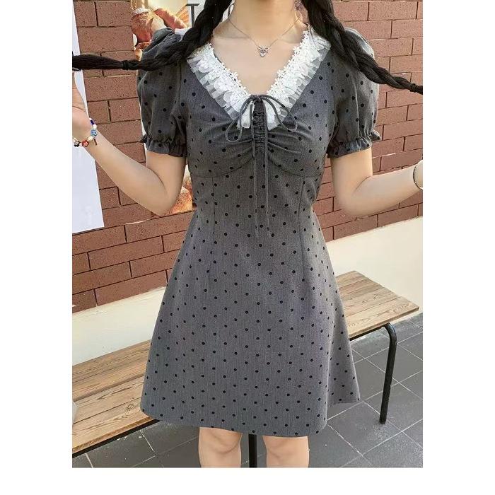 

Plus Size Polka Dot V-Neck Summer Dress for Women 2026 – Elegant Waist-Cinched Design, Short Skirt Small