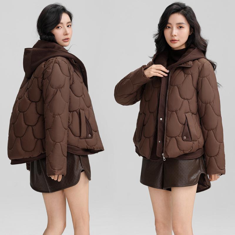 Fake two padded clothes women's winter 2025 new short cotton jacket fashionable Korean loose hooded jacket