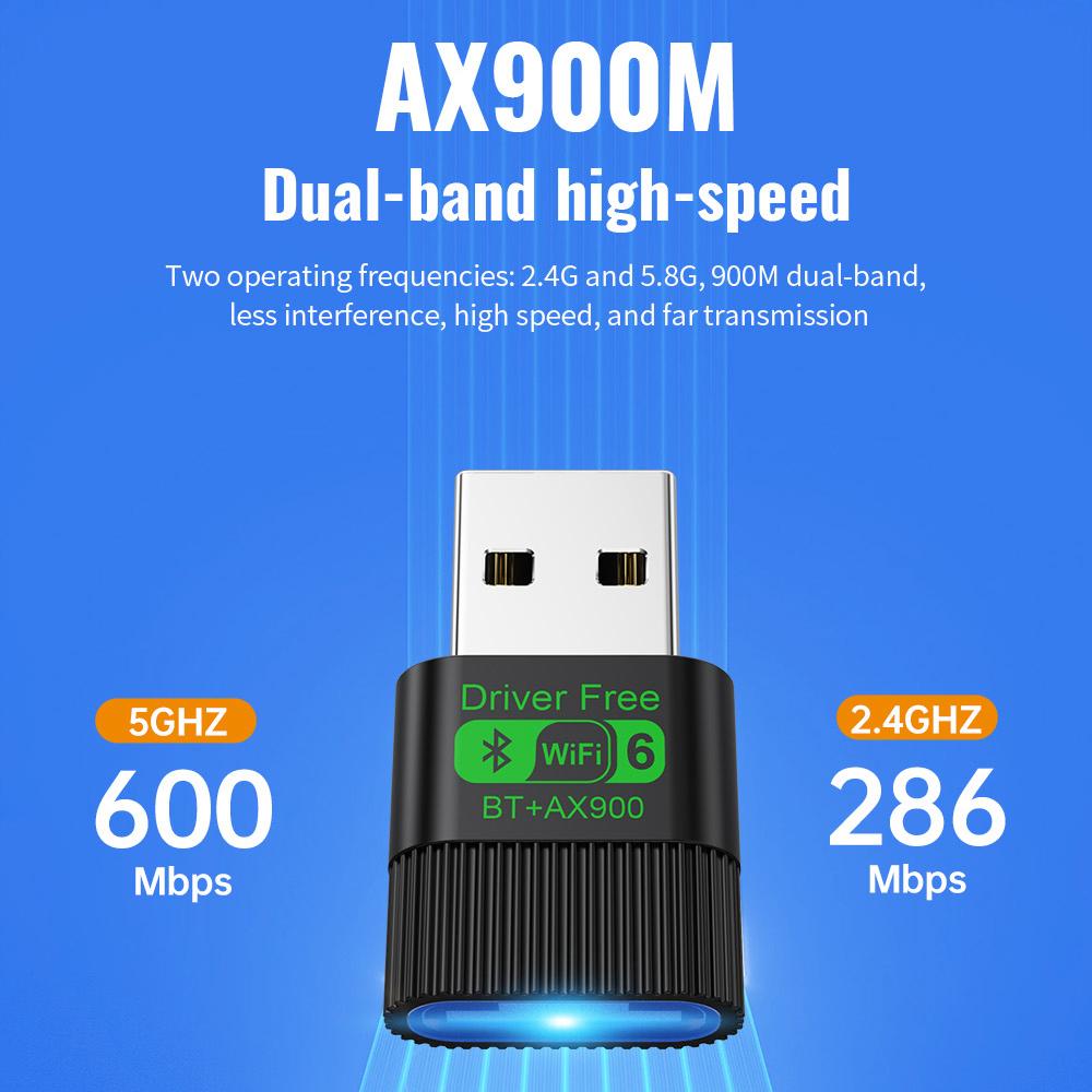 AX900 WIFI6 USB Adapter Dual Band 2.4/5G Bluetooth 5.4 Drive Free Wireless Network Card for Win7/10/11 Desktop and Laptops