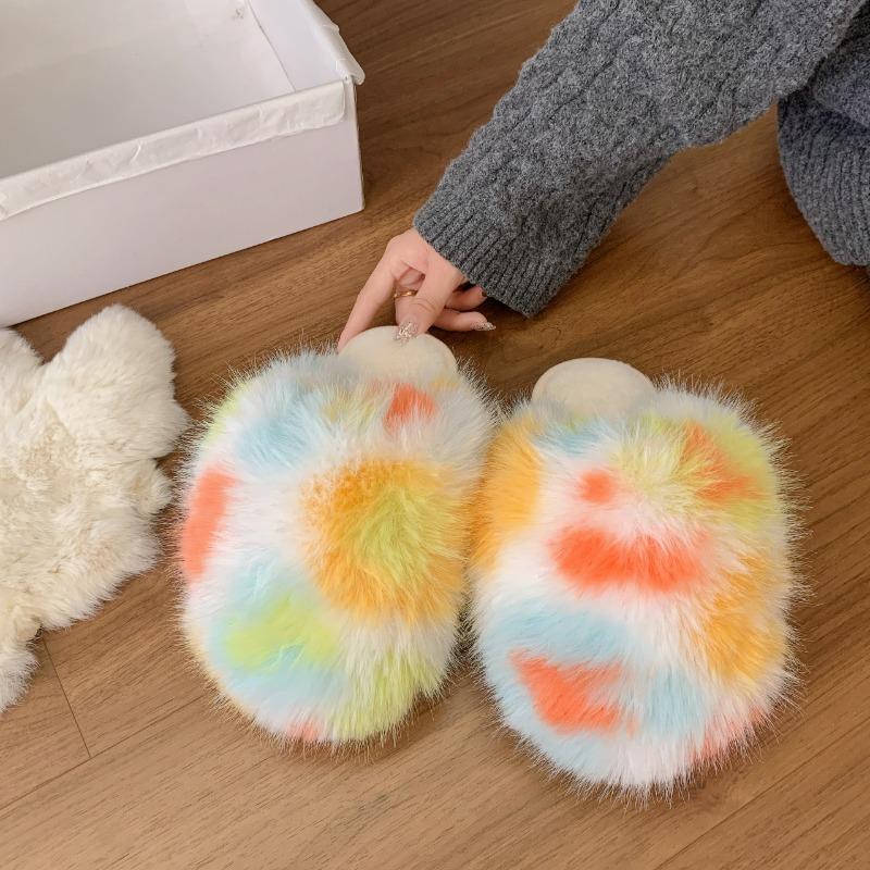 Leopardenmuster Langhaar-Taschenkopf Warme Baumwollpantoffeln Damen Flauschige Haar Pantoffeln