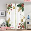 2pcs 2D Flat Printing Happy Christmas Scene Curtains Christmas Holly Berries Stars Digital Printed Polyester Drapes Festive