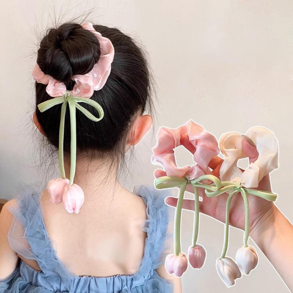 Cute Tulip Flower Large Intestine Scrunchie for Girls Sweet Head Ornament Headband Ribbon Hair Tie Fashion Hair Accessories