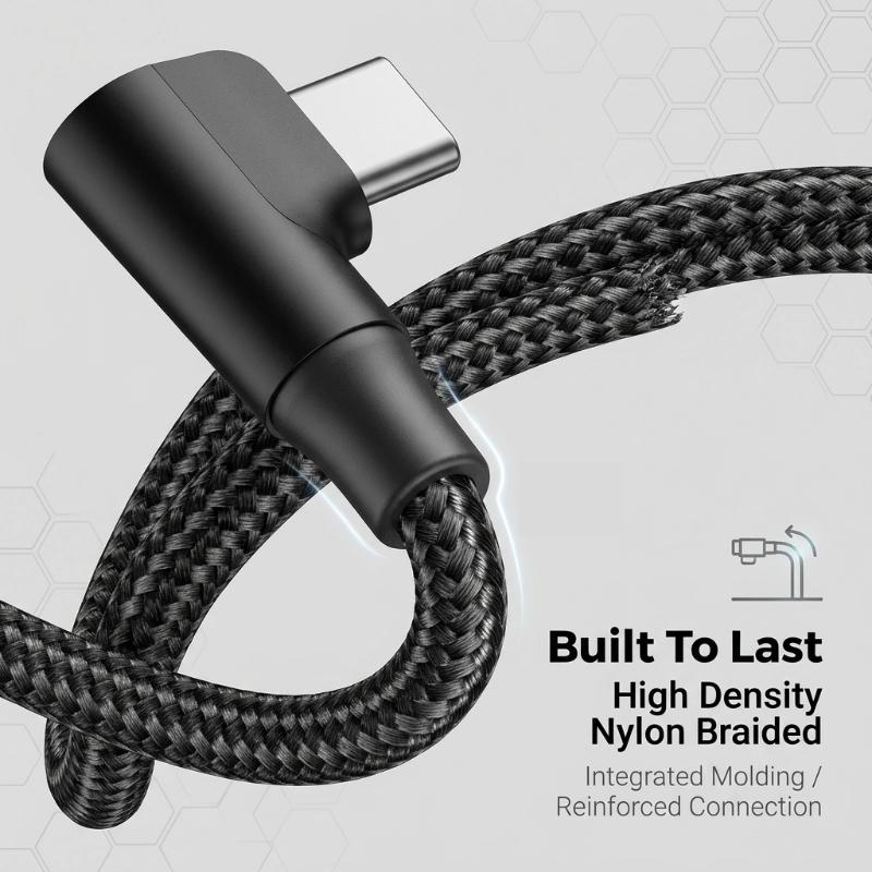 60W USB C To Type C PD 90-Degree Angle Gaming Fast Charging Cable Suitable For Type-C Interface Mobile Phone And Tablet Devices