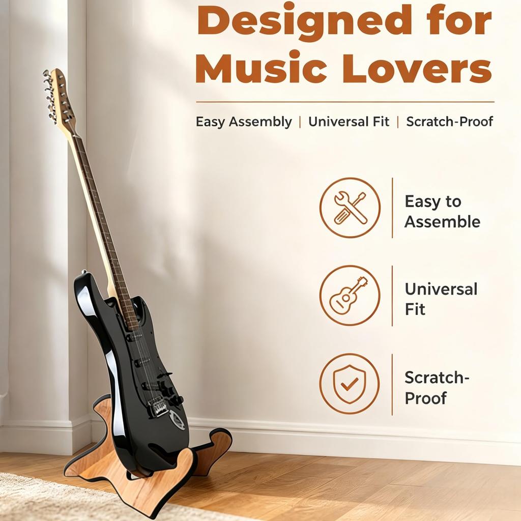 Miwayer Wooden Guitar Floor Stand Light Brown Non-slip Portable String Instrument Stand for Acoustic Classical Electric Guitar and Bass