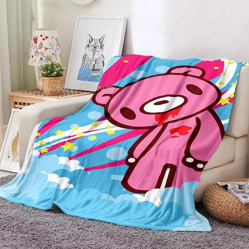 Cartoon Gloomy Bear Printed Blanket for Beds Sofas Warm Soft Flannel Blanket Gift