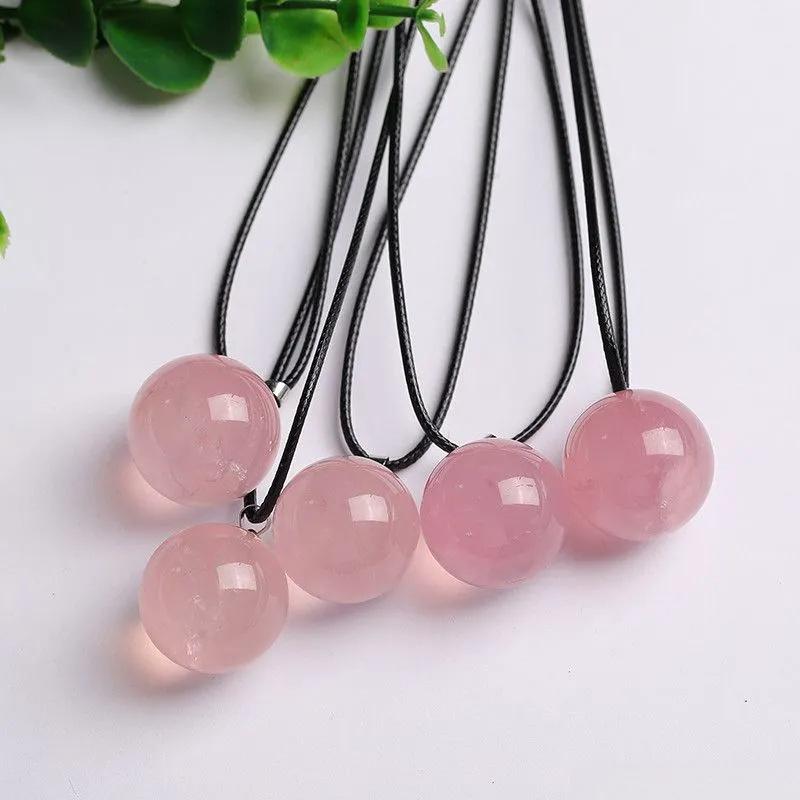 Collana Pendente Sfera Stellare di Quarzo Rosa Naturale, Choker da 0,8-0,9 Pollici per Donna, Colori Naturali